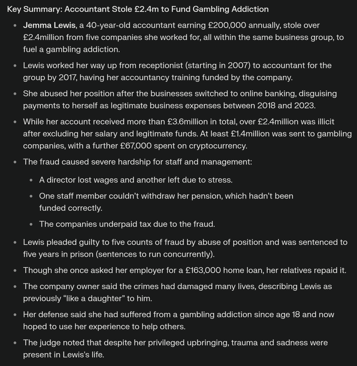 What happens when an accountant steals £2.4m to fund gambling?
No one asks where the money came from.
High‑velocity deposits. Large sums. No red flags.
Are we in the Wild West—or is this "regulated"?
Why isn’t anyone tracking the money before it’s lost?