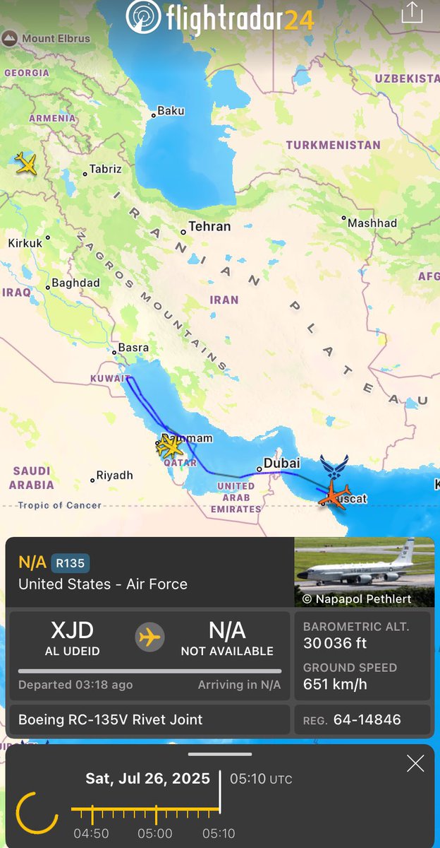 Simorgh_News's tweet image. ⭕️🚨🚨#فوری نیروی هوایی آمریکا هواپیمای شناسایی و هشدار زودهنگام پیشرفته E-3G Sentry را در پایگاه هوایی پرنس سلطان عربستان مستقر کرده است.
⠀
🔻همزمان، هواپیمای RC-135V Rivet Joint که تا صبح امروز در حال جمعآوری اطلاعات از ایران بود، به پایگاه العدید در قطر بازگشته است.…