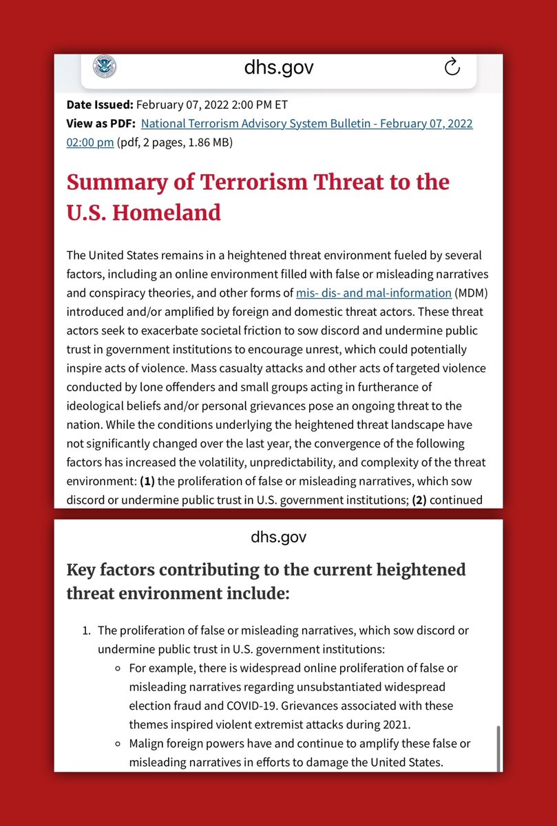 This bill is similar to censorship under the Biden Admin during COVID except, now criticizing Israel &amp; Zionism is “disinformation &amp; terrorism”. Notice how they always frame it as “foreign actors” but Americans are arrested &amp; silenced

dhs.gov/ntas/advisory/…
