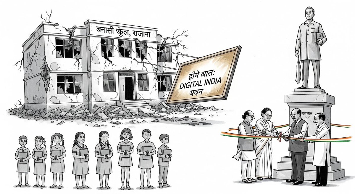 VivekLamba_'s tweet image. जब स्कूल की छत गिरी, 7 मासूम सपने भी गिर गए।
लेकिन VIP नेता उसी ज़िले में फ़ीता काट रहे थे — Digital India का।
कंक्रीट कम, भाषण ज़्यादा है यहाँ।
बच्चों की मौतें कोई ‘event’ नहीं होतीं, साहब।”
#Rajasthan #SchoolCollapse #DigitalIndia #Accountability