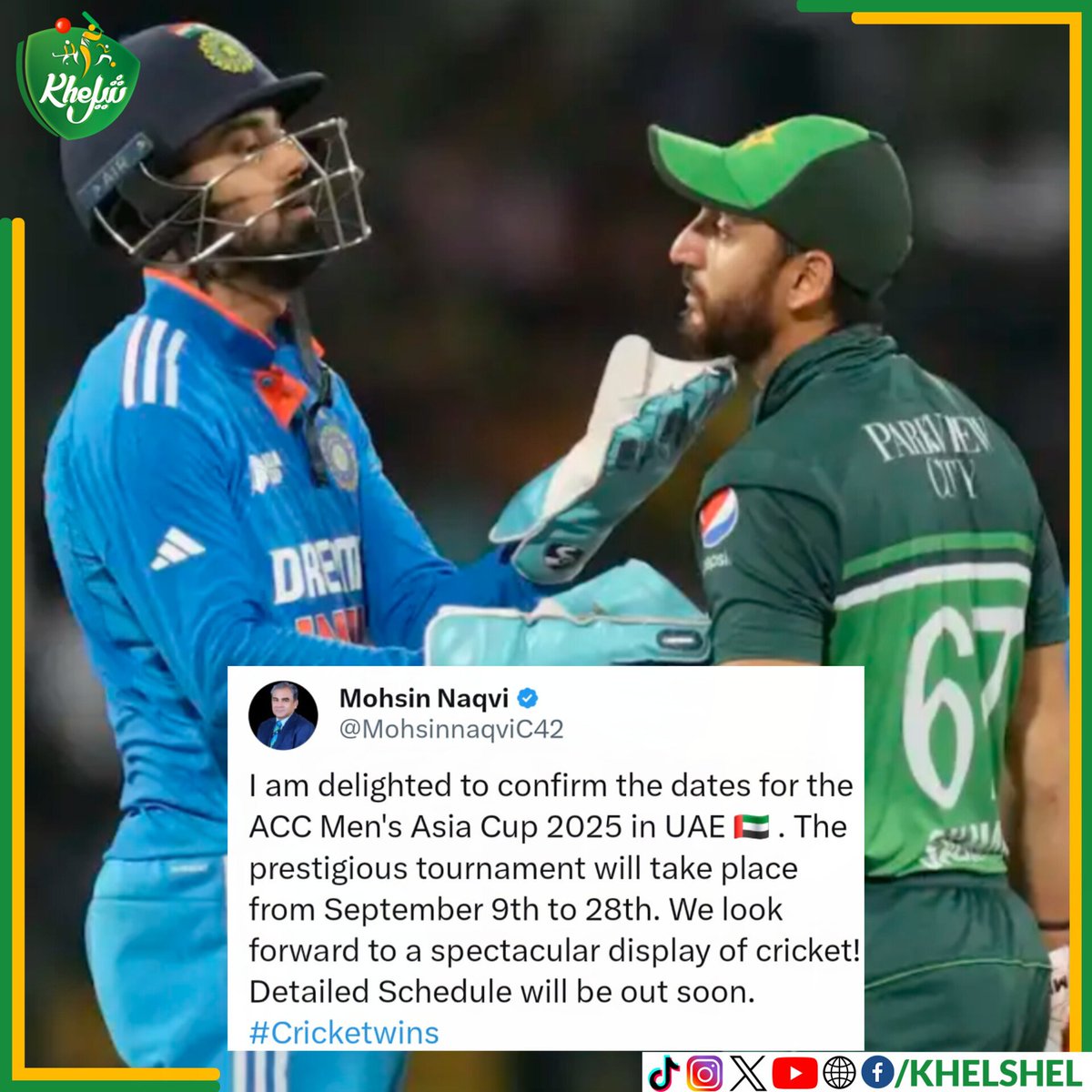 khelshel's tweet image. Asian Cricket Council chairman Mohsin Naqvi confirms the dates of #AsiaCup2025, the tournament will take place from 9th September to 28th September.
#Cricket | #Pakistan | #MohsinNaqvi | #Lahore