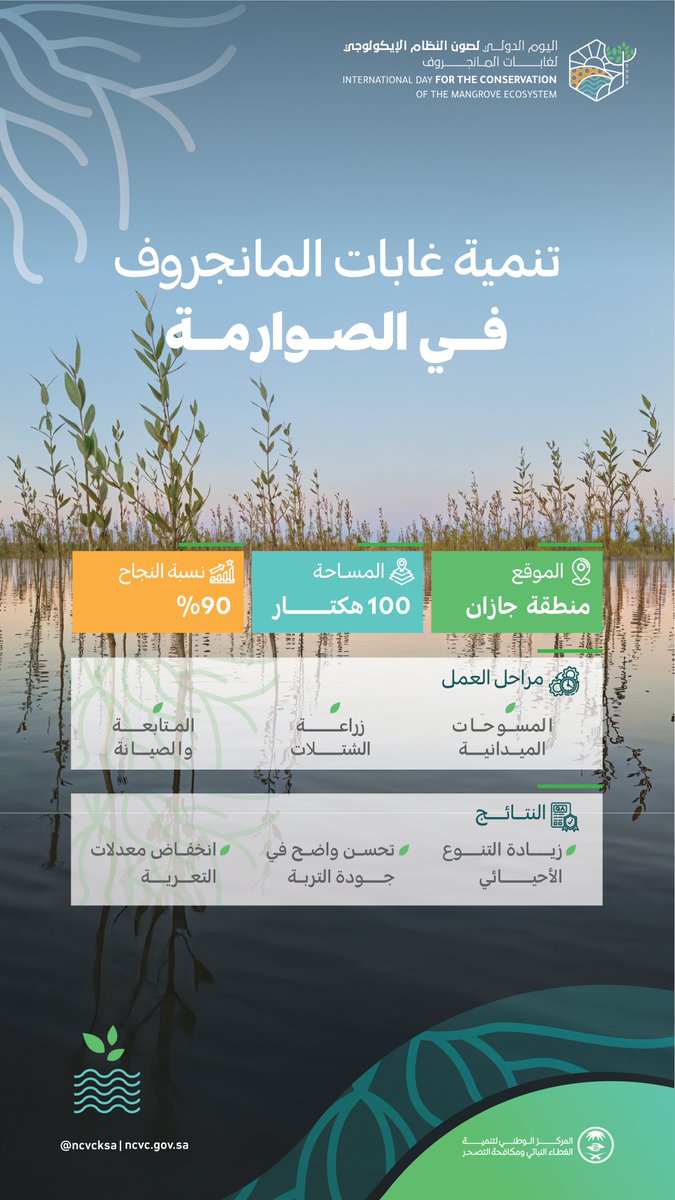 ncvcksa's tweet image. تنمية غابات المانجروف في منطقة جازان..
#مشروع_أخضر يُسهم في تعزيز الغطاء النباتي وتحقيق الاستدامة البيئية.