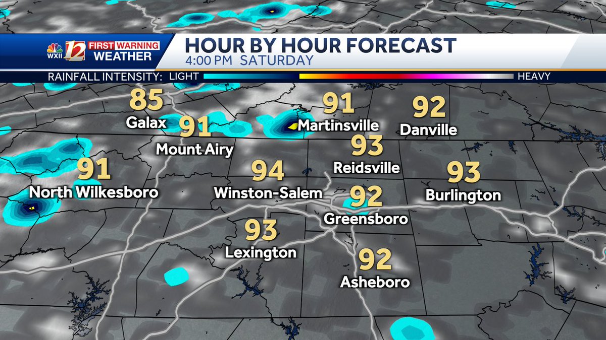 DylanHudlerWXII's tweet image. A few spotty downpours/storms are possible here and there this weekend, but I wouldn't get my hopes up.
Most of us stay hot and dry, and even for the folks that do get wet, relief will be temporary.