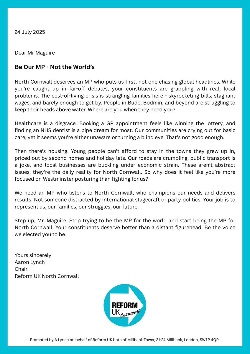 Well said Aaron Lynch, Reform UK North Cornwall Chair 👏🏻

#ReformUK #northcornwall #cornwall #holdthemaccountable  #ukpolitics