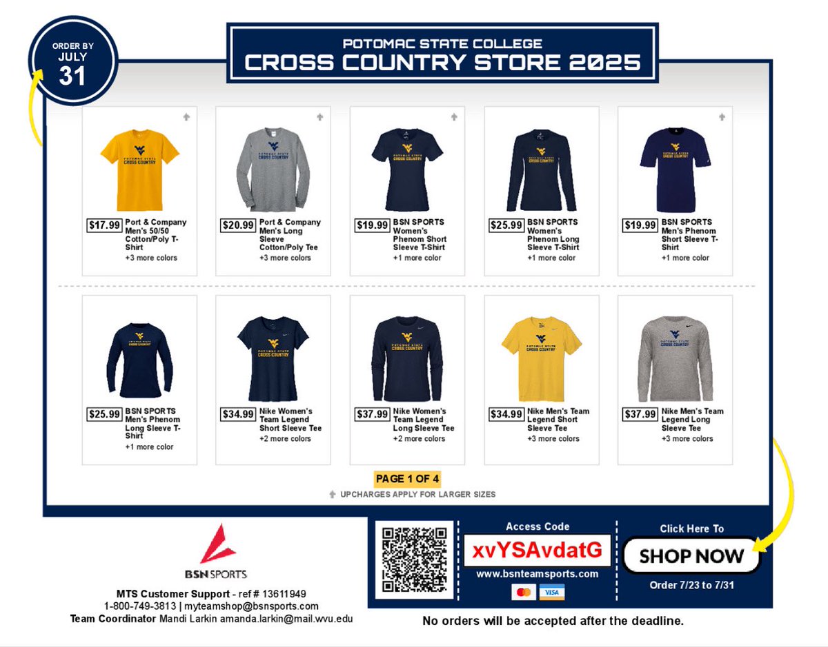 Cross Country Store 2025 is now open!

There is spiritwear available for family and friends!
Check out the shop details below.

OUR SHOP DETAILS
    - Shop Now: bsnteamsports.com/shop/xvYSAvdatG
    - Store Open From: July 23 - July 31, 2025