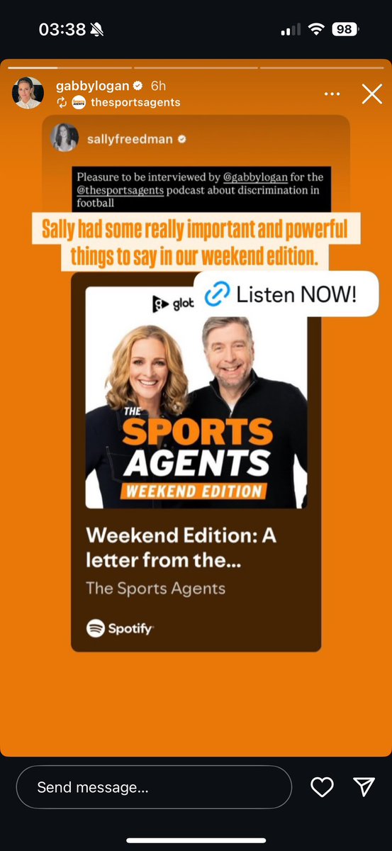 😍 It was a pleasure to be interviewed by <a href="/GabbyLogan/">Gabby Logan</a> for the <a href="/sportsagentspod/">The Sports Agents</a>  

✅ We discussed sexism in football, my book and lots more! 

🎧 Listen here 

open.spotify.com/episode/1OVixw…