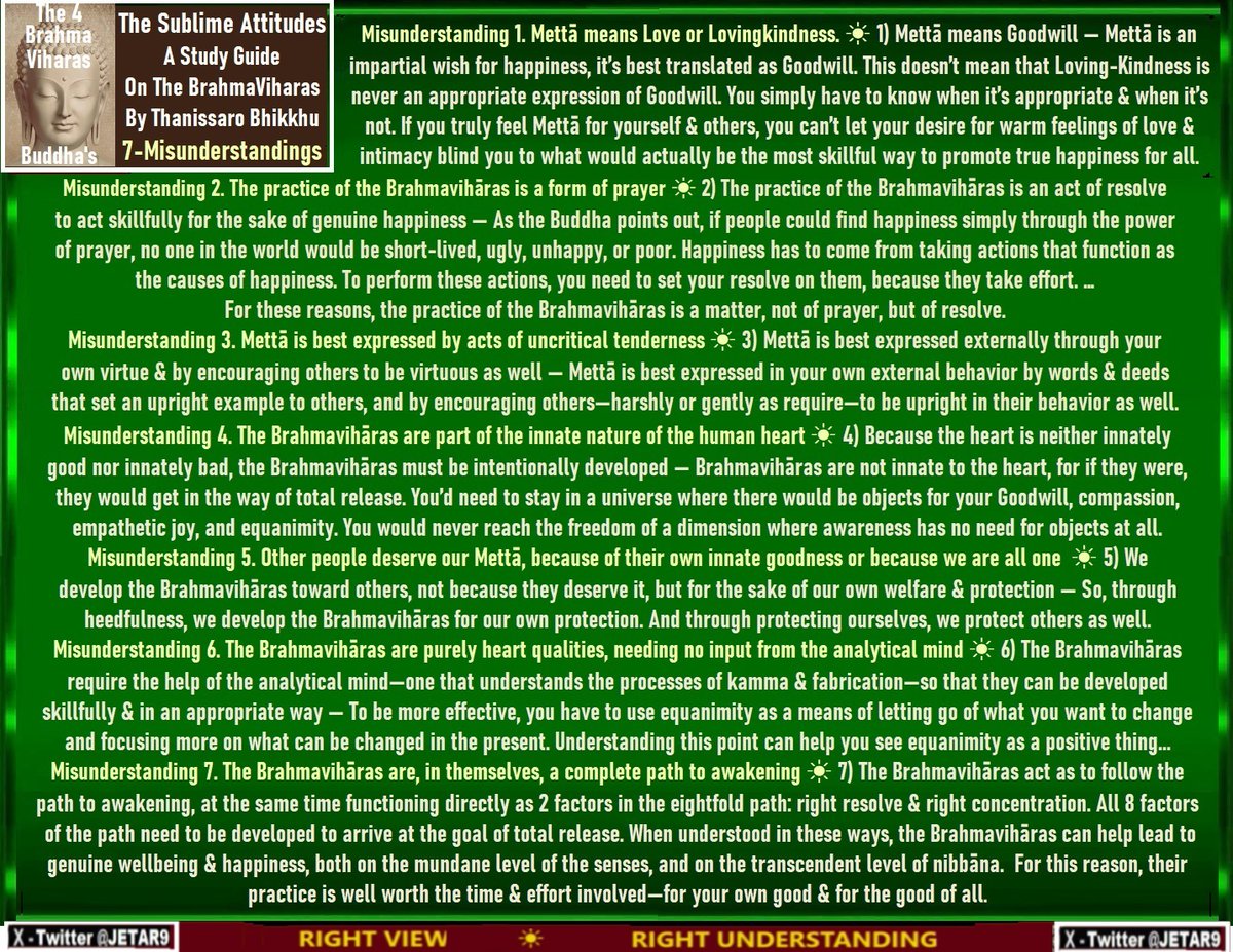 JETAR9's tweet image. #RightUnderstanding #RightView
#Buddha’s Teachings
#Mindfulness of Breathing
#Brahmavihara #Meditation Practice
The Sublime Attitudes
A Study Guide on the #Brahmaviharas
Prepared by Thanissaro Bhikkhu
☀
The sublime attitudes (Brahmaviharas) are Buddha’s primary heart…