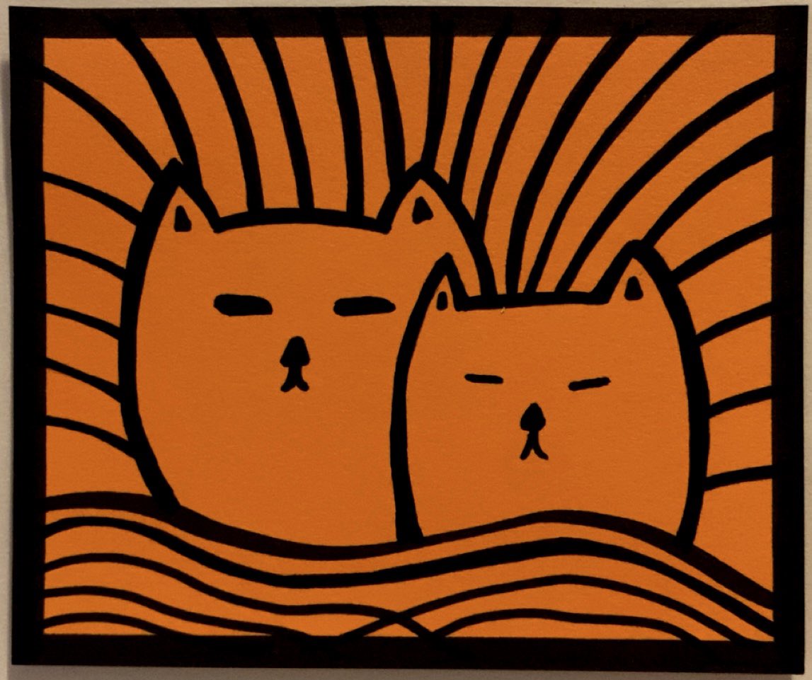 cryptocynthiac's tweet image. Everyday automatic #587
7/25/25
“Cozy Kitties”
oil paint sharpie; handcut cardstock