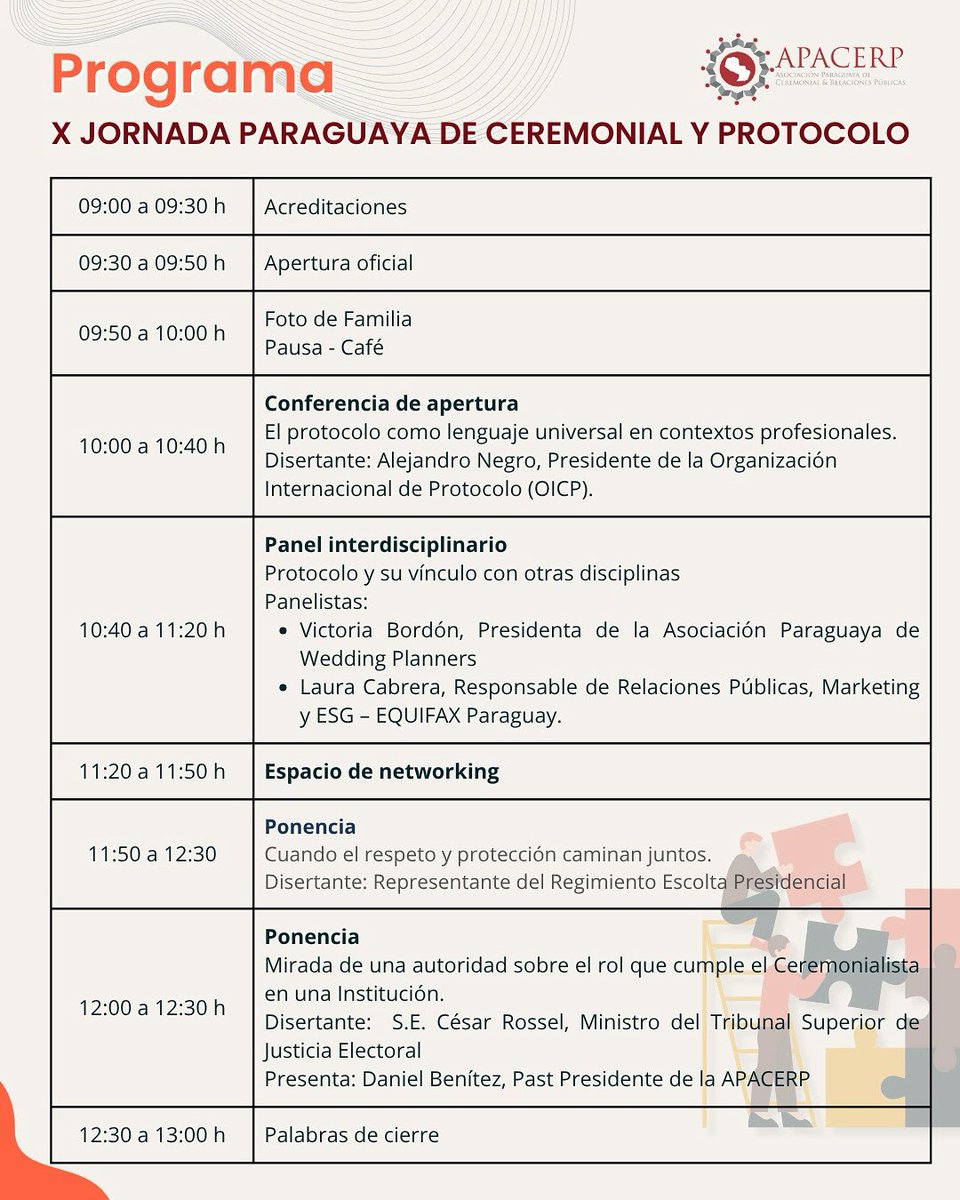apacerppy's tweet image. Compartimos el programa del día de hoy.. 
Les esperamos a todos ☺️

Hermoso día para aprovechar la X Jornada Paraguaya de Ceremonial y Protocolo 🙌🏻