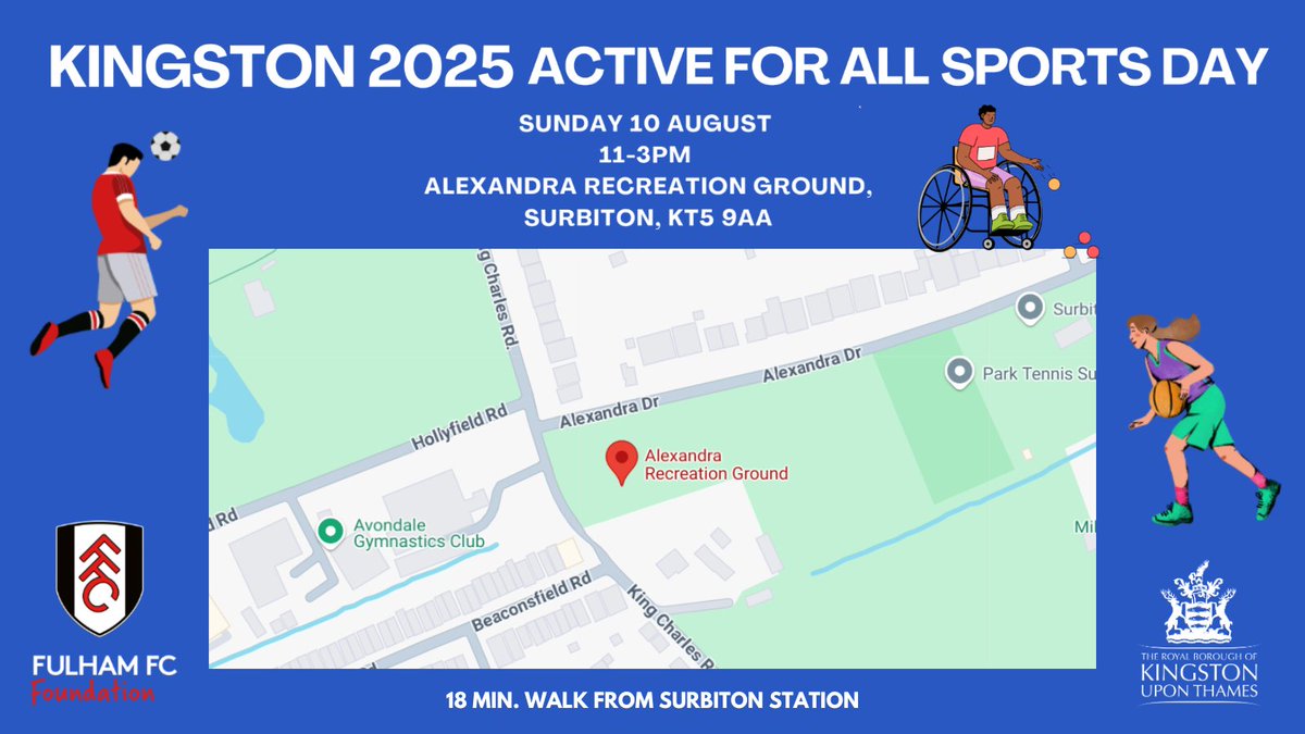 🏃 Surbiton junior parkrun @ Kingston 2025 Active for All Sports Day!
To start, junior parkrun will kick off at 9am - then stay on for a FREE day of sports, games, and activities from 11am-3pm at Alexandra Rec. 
It’s free, but please register first!
parkrun.org.uk/surbiton-junio…