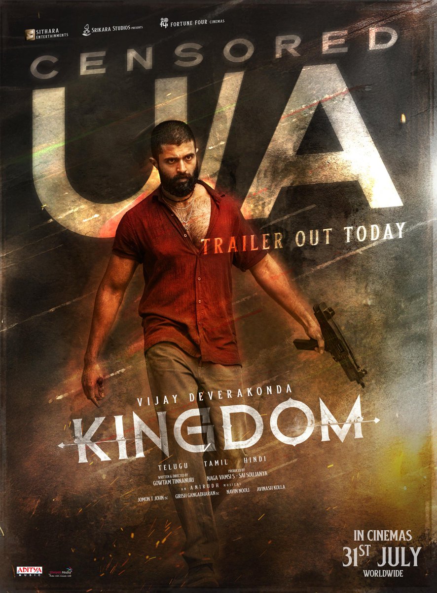 vmahesh1118's tweet image. The gun is loaded
And The rage is real 🔥 

BLAZING ALL GUNS with a U/A Certificate 💥💥

Let the rampage begin with the #KingdomTrailer today 🌋 

#Kingdom #KingdomOnJuly31st 
@TheDeverakonda @anirudhofficial @gowtam19 @ActorSatyaDev #BhagyashriBorse @dopjomon #GirishGangadharan…