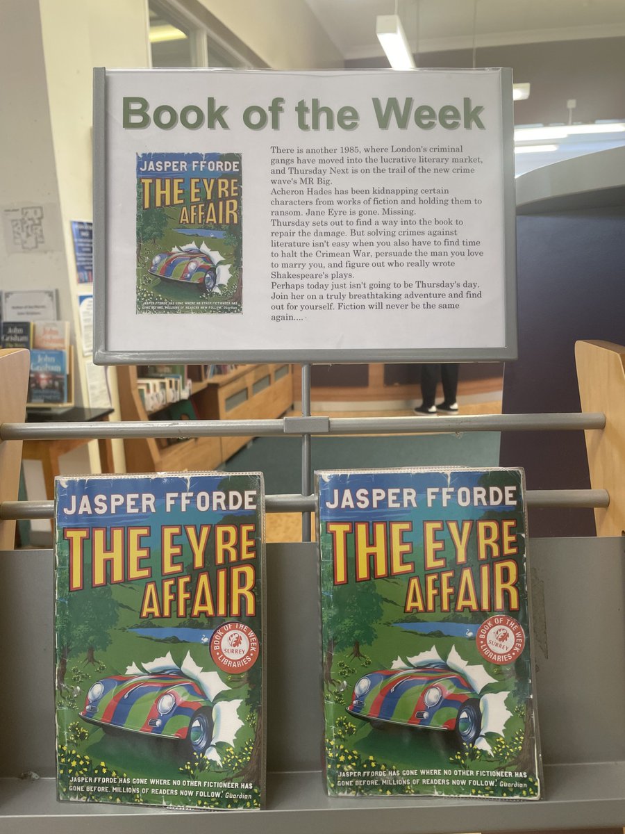 EsherLibrary's tweet image. Book Of The Week: The Eyre Affair by Jasper FForde
A witty time-twisting literary adventure where characters can jump into classic novels - and even change the plot!
#BookLovers #BookOfTheWeek @esherlibrary