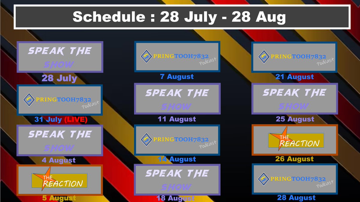 Springtooh7830's tweet image. 28 JULY - 28 AUG | SCHEDULE UPDATE

Link : youtube.com/@SpringToohPod…