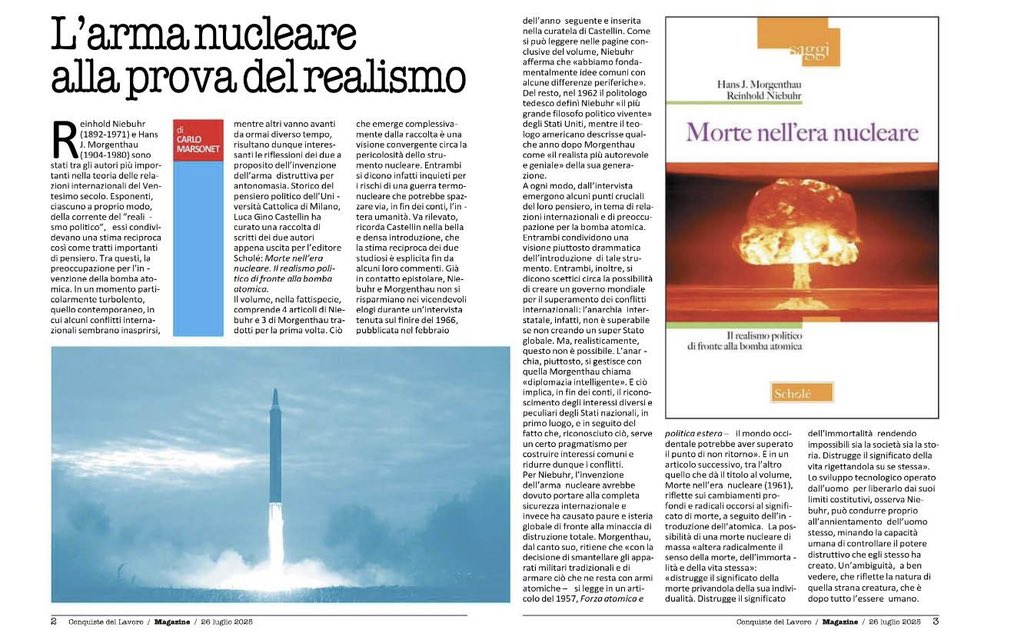 Oggi su Via Po c’è una bella e generosa recensione di “Morte nell’era nucleare” (Morcelliana Scholé). Non posso che ringraziare davvero tanto Carlo Marsonet!