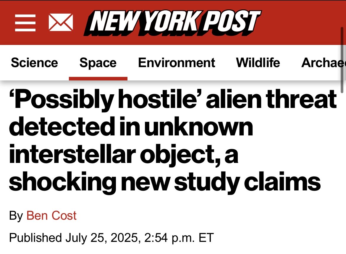 theluisribeiro's tweet image. Já vamos na fase “Os extraterrestres vêm aí para nos matar a todos!”, no novelo de distrações dos ficheiros Epstein.
(O NY Post é ferozmente pró-Trump e o jornal favorito do presidente dos EUA.)