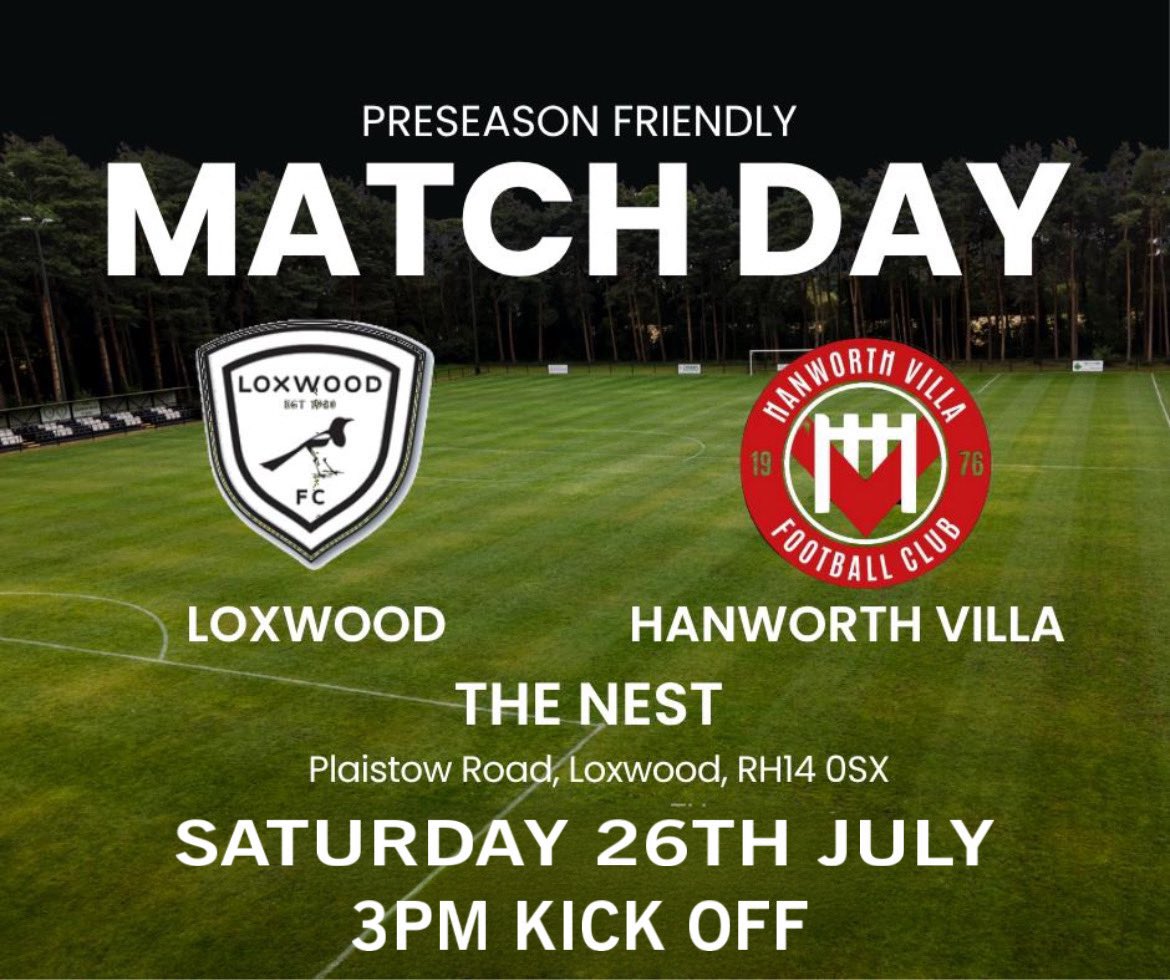 Loxwood FC Official (@loxwoodfc1920) on Twitter photo ⚪️⚫️⚽️ MATCH DAY ⚽️⚫️⚪️
Today we welcome <a href="/HanworthVillaFC/">Hanworth Villa FC</a> to The Nest for a Pre Season Friendly
Kick Off 3.00pm
FREE ENTRY!!!!!!
Come down and cheer on our lads on have a Burger 🍔 and a Beer 🍺 a £5 ⚪️⚫️⚽️ MATCH DAY ⚽️⚫️⚪️
Today we welcome <a href="/HanworthVillaFC/">Hanworth Villa FC</a> to The Nest for a Pre Season Friendly
Kick Off 3.00pm
FREE ENTRY!!!!!!
Come down and cheer on our lads on have a Burger 🍔 and a Beer 🍺 a £5