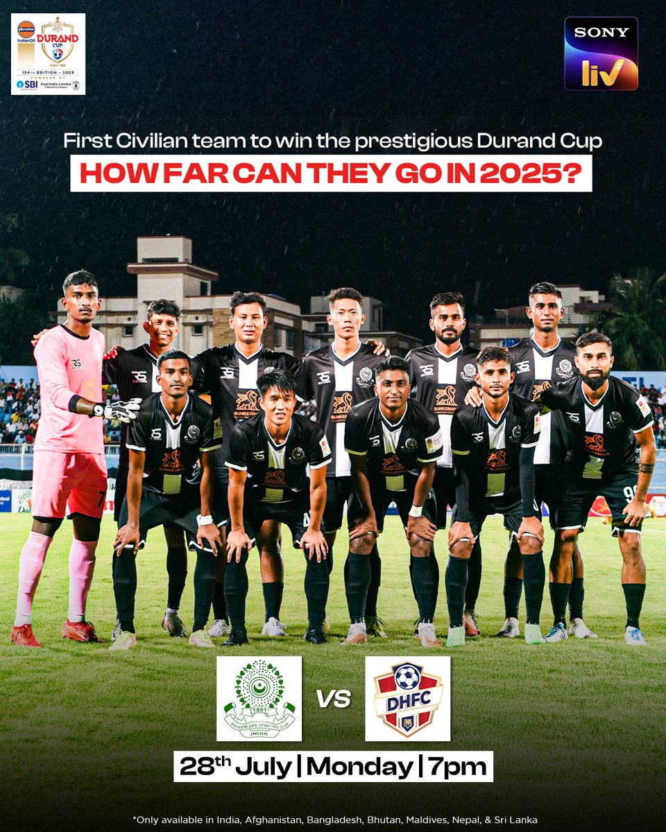 SonyLIV's tweet image. Mohammedan Sporting Club made history in 2013 🏆
Can they rise again and repeat the glory in 2025?
Watch #DurandCup2025 LIVE on #SonyLIV ⚽