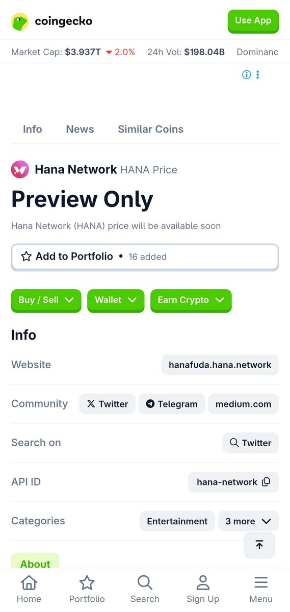 Stan_Steps's tweet image. I just spotted @HanaNetwork on CoinGecko
Wasn’t even looking for it, and boom, it’s right there.
Felt like one of those quiet signs before something big drops.
If you’ve been waiting, wondering what's next, this might be it.
No listing happens by chance.
Mainnet and TGE…