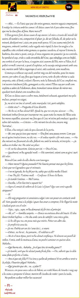 Mare meva amb la <a href="/LADY_WITS/">Lady Wits 🌹📚 Llibres, Relats, Poemes i Silencis.</a> , quina manera d’acabar l’últim relat abans de vacances!!! 😈 

També dues parts (A i B).

VACANCES AL VELER (Part IV) -FI 

Link: ladywitsadults.blogspot.com/2025/07/vacanc…

#MiniRelatEròtic #LadyRelat #byLady #FemXarxa  #FemXarxaPV  #RelatsEròtics #CatalàEròtic💛