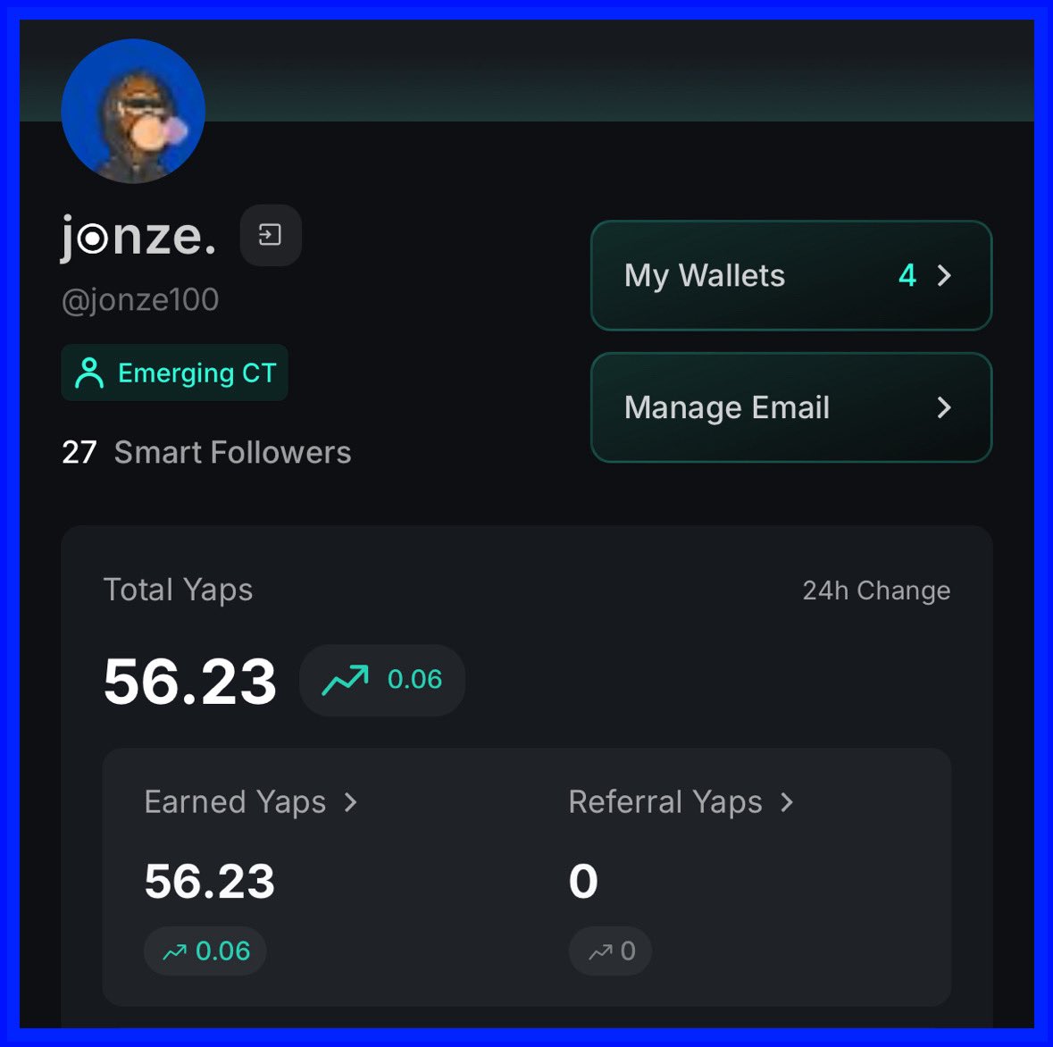 jonze100's tweet image. 56 yaps and 27 SFs feels good ngl
wen inner circle CT kek 🙂↔️
btw weekend is the best time to earn mindshare or yaps
so for my fellow smol acc yapping @boundless_xyz, below are few keywords i use:
zk proofs or ZK proofs ✅
zK or Zk proofs ❌
$ZKC
Boundless
The Signal…