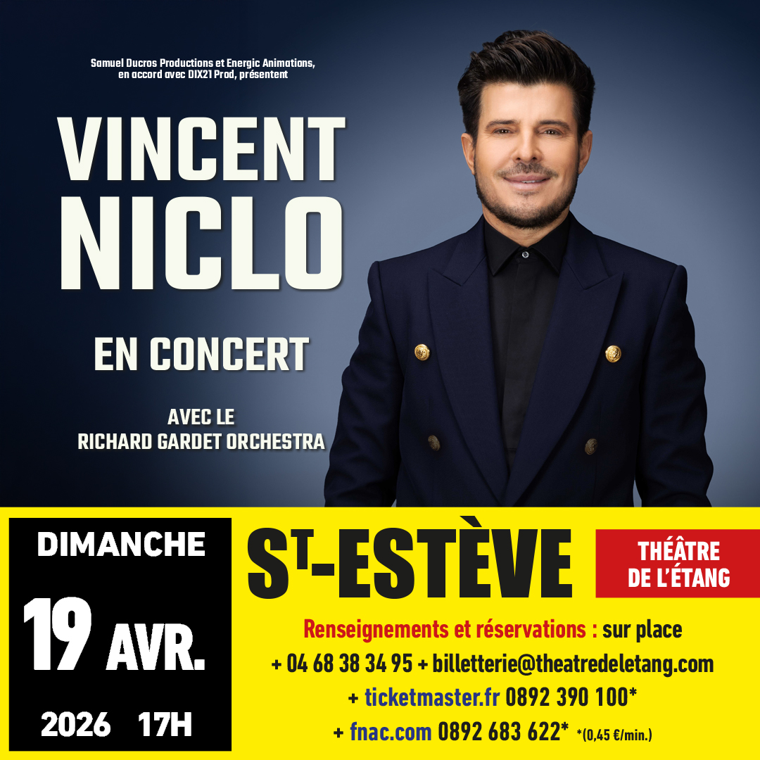 📍 Saint-Estève – Dimanche 19 avril 2026 à 17h00
Vincent Niclo vous donne rendez-vous au Théâtre de l'Étang pour un après-midi musical d’exception.
🎟 Billetterie ouverte sur les plateformes habituelles.
#vincentniclo #concert #saintesteve