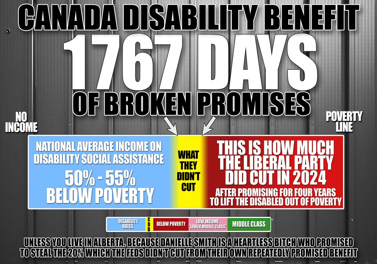 The280Times's tweet image. "It'll lift Disabled Canadians OUT of poverty"
For 1299 days they said that.
Sold it to #Cndpoli public on that basis.
To #CdnMedia on that basis.
To @UNHumanRights on that basis.
#CanadaDisabilityBenefit: 1767 days of broken promises & death.
@CTVNews @CBCNews @CityNewsTO