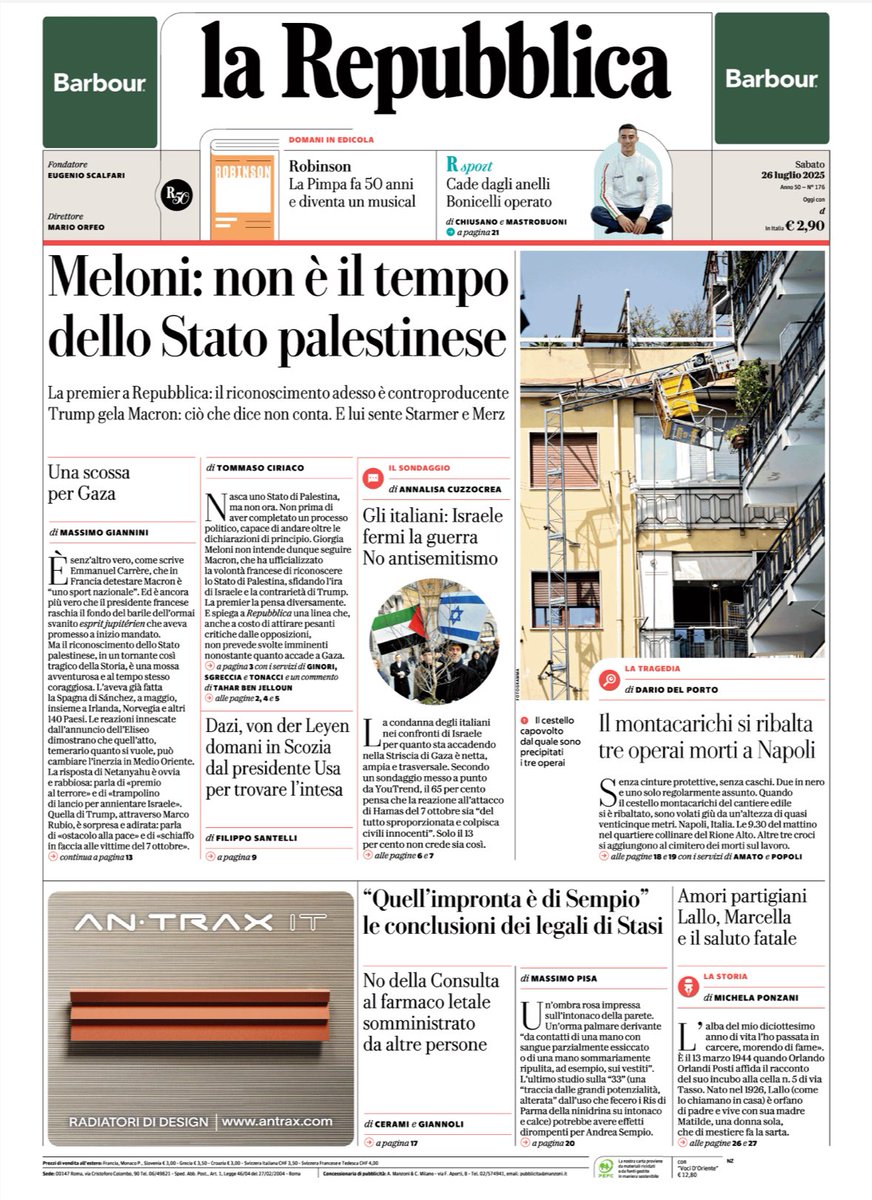 MassimGiannini's tweet image. “La svolta francese sulla Palestina che scuote i sonnambuli d’Europa”: il mio editoriale su @repubblica.