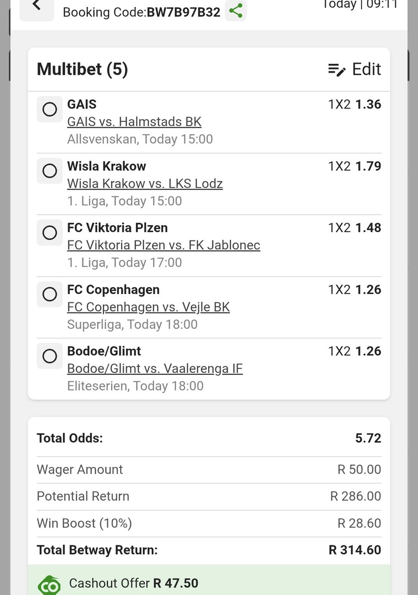 JasonHeneke's tweet image. Daily 5 odds
I just placed a bet with Betway. Tap here to copy my bet or search for this booking code in the Multi Bet betslip BW7B97B32 new.betway.co.za/?bookingCode=B…