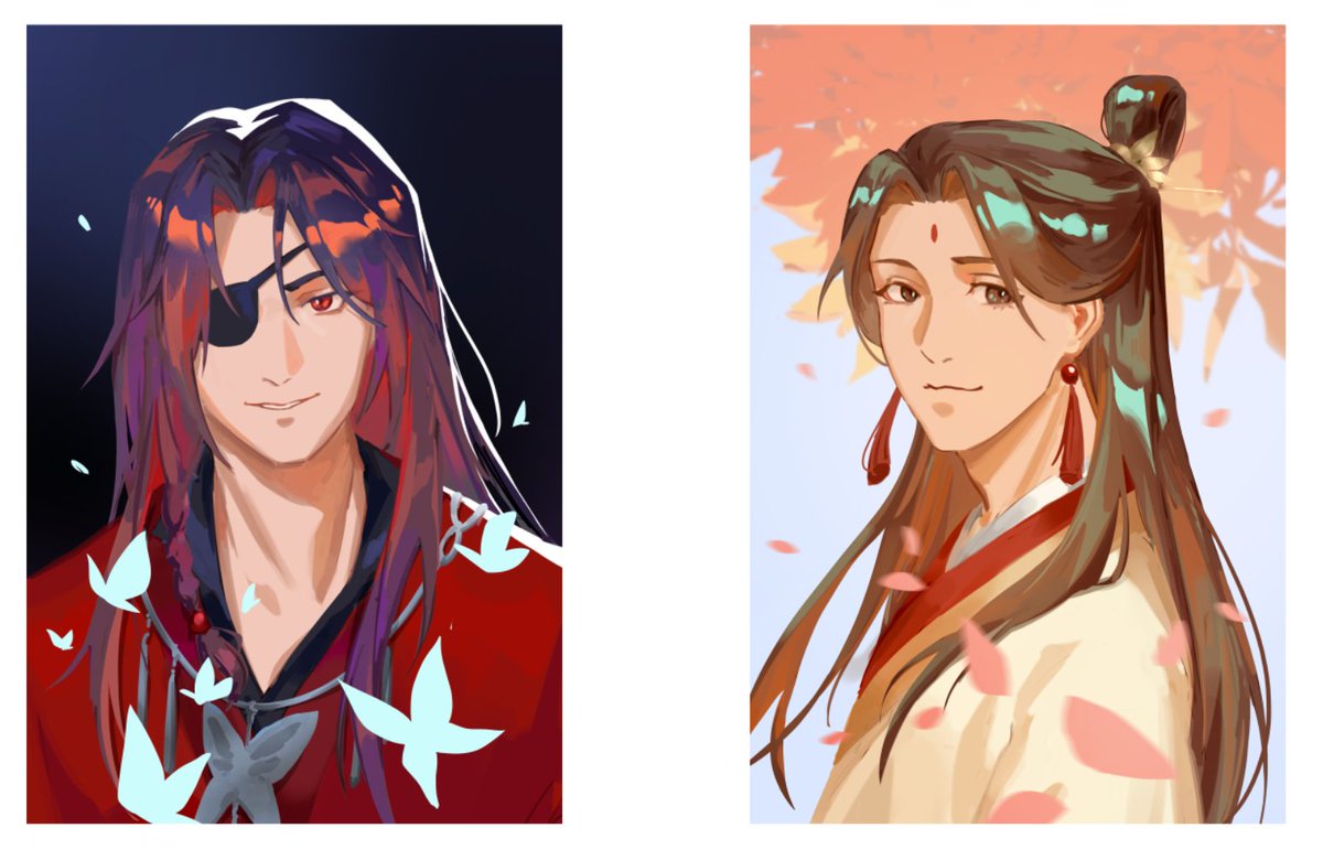 chapter_56's tweet image. photocard wip... i think this is the prettiest ive drawn xie lian haha
