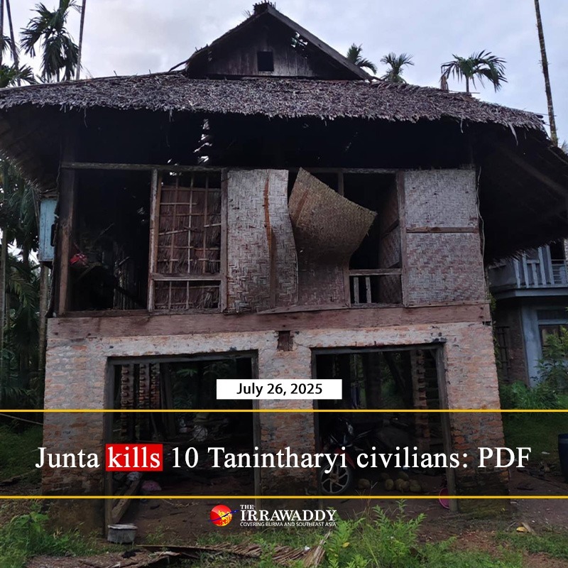IrrawaddyNews's tweet image. A junta drone on Zarap Seik village in Palaw Township, Tanintharyi Region, killed one civilian on Friday. Artillery fire targeted rescue efforts, killing nine more civilians, according to Myeik People’s Defense Force.
Photo: Myeik PDF
#WhatsHappeningInMyanmar
