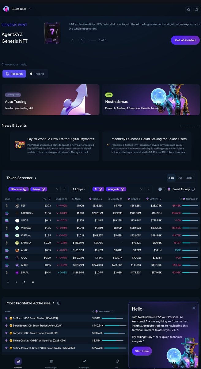 Mars_DeFi's tweet image. Not gonna lie, the @AgentXYZ_AI Terminal hits different.
Everything you need—research, analysis, execution—now lives in one sleek interface, with AI doing the heavy lifting behind the scenes.
Whether you're in research mode or trading mode, this AI terminal can:
• Save you…