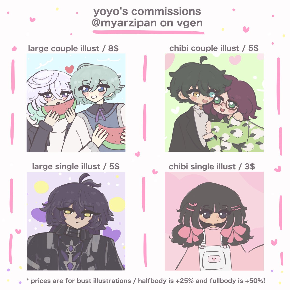 myarzipan's tweet image. hello everyone π i discounted my cms! ^^
couple discount has been added too, check my vgen out if you're interested πΈ #vgen