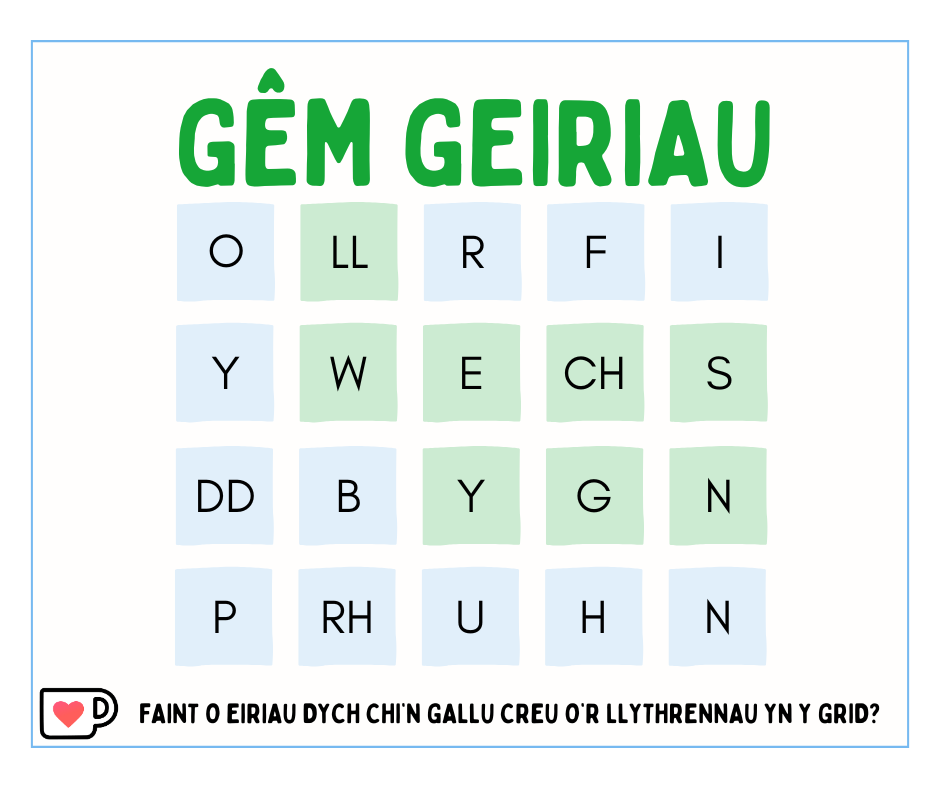 TCymraeg's tweet photo. Faint o eiriau wyt ti'n gallu creu o'r llythrennau yn y grid? https://t.co/Av27vv2sH6
#dysgucymraeg #learnwelsh #Welsh #dysgu https://t.co/KGAqRbRy0g