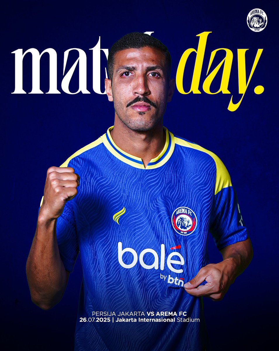 𝐁𝐞𝐫𝐬𝐢𝐧𝐞𝐫𝐠𝐢.
⚽ Persija Jakarta 🫶 AREMA FC
📅 Sabtu, 26 Juli 2025
⏰ Kick Off 19:30 WIB 
🏟️ Jakarta International Stadium
📺 Live: Indosiar &amp; Vidio 

#AremaFC #Aremania #SalamSatuJiwa 
#BersinergiDalamSatuJiwa #AremaDay