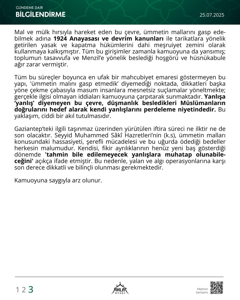 "Olayların Kamuoyuna yansıması ve Menzil'e yönelik hoşgörüye ağır zarar vermesi"

Gavs-i Sânî hz. vefatı ile birlikte sosyal medyaya sürekli servis edilen resim ve videolar Menzil'e beslenen hoşgörünün zedelenmesinin başlangıcıdır. Bizzat Ahlat Otağı isimli hesaptan ve