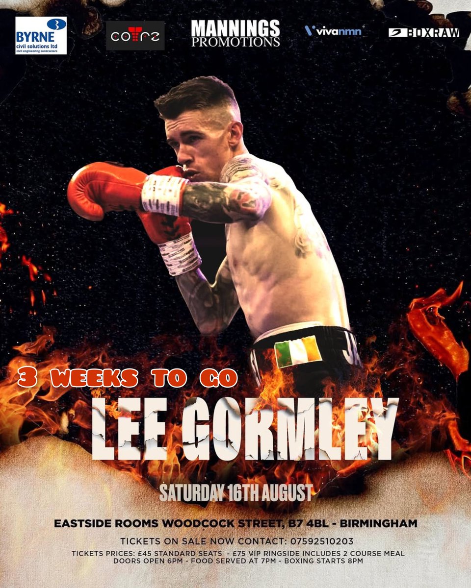 BoxingTicketsNI's tweet image. 3 weeks to go
Lee Gormley is back for fight 7 as a pro on the Manning Promotions card at The Eastside rooms in Birmingham
Gormley (5-1) takes on Ricky Leach over 6 rounds in a Super Featherweight contest