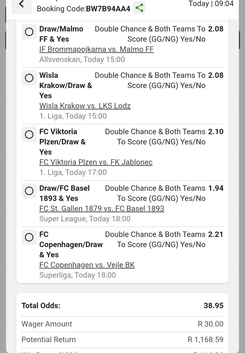 JasonHeneke's tweet image. Double chance, btts
I just placed a bet with Betway. Tap here to copy my bet or search for this booking code in the Multi Bet betslip BW7B94AA4 new.betway.co.za/?bookingCode=B…