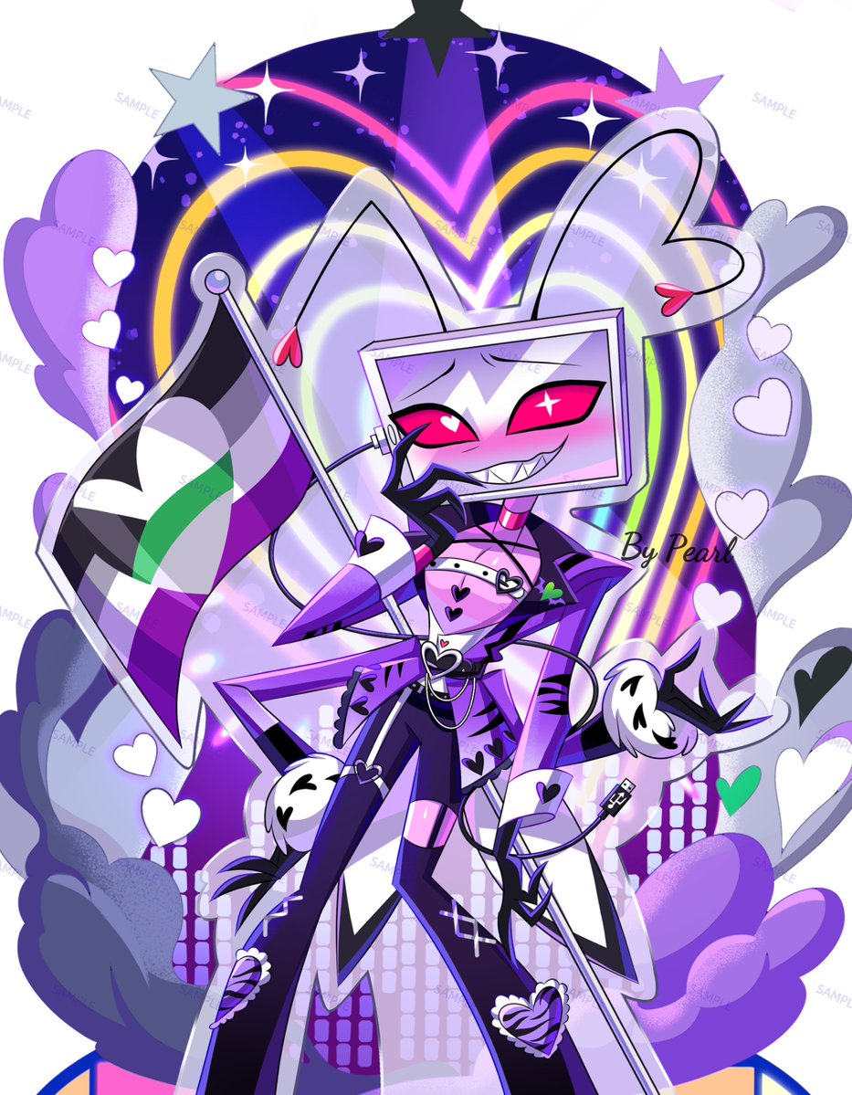 teapearl3's tweet image. commissions🖤💜🤍 
#HazbinHotelVax