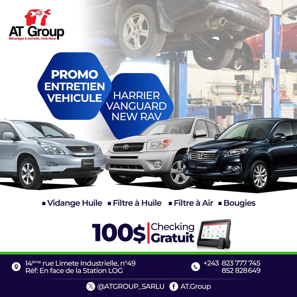 Leon KAKESE (@kakese_leon) on Twitter photo #RDC Promo entretien véhicule et diagnostic électronique gratuit, au meilleur garage de Kinshasa <a href="/ATGROUP_SARLU/">GARAGE ATGROUP 🛻🚚🚓🚔🚘🚗</a>
🖇️Plus d’infos, contacter les numéros de téléphone indiqués sur l’annonce. #RDC Promo entretien véhicule et diagnostic électronique gratuit, au meilleur garage de Kinshasa <a href="/ATGROUP_SARLU/">GARAGE ATGROUP 🛻🚚🚓🚔🚘🚗</a>
🖇️Plus d’infos, contacter les numéros de téléphone indiqués sur l’annonce.