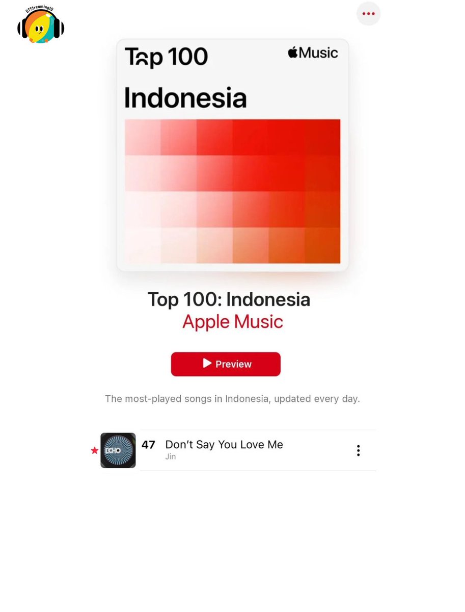 BTStreamingID's tweet image. Apple Music Top 100 Indonesia🇮🇩!
25/07/2025
#47 Don't Say You Love Me (🔺4)
#BangtanChartID