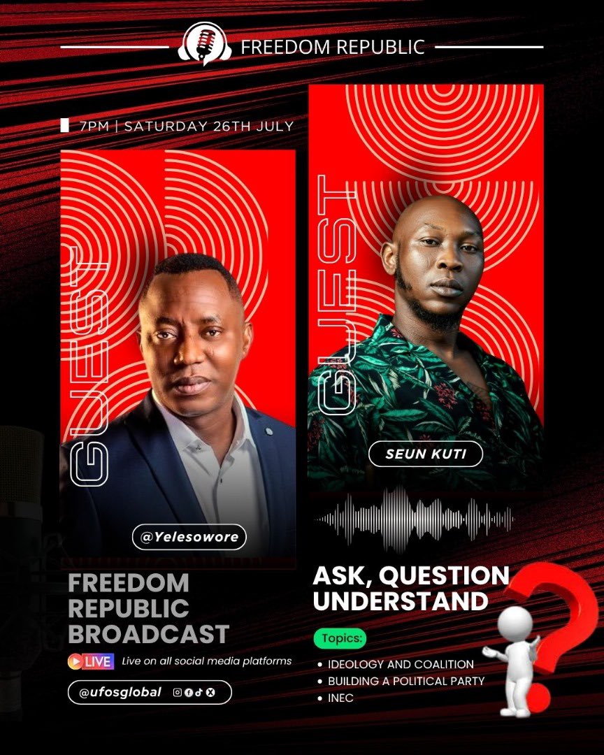 seaking303's tweet image. 7pm tonight
@YeleSowore and @RealSeunKuti will be live π¨π¨