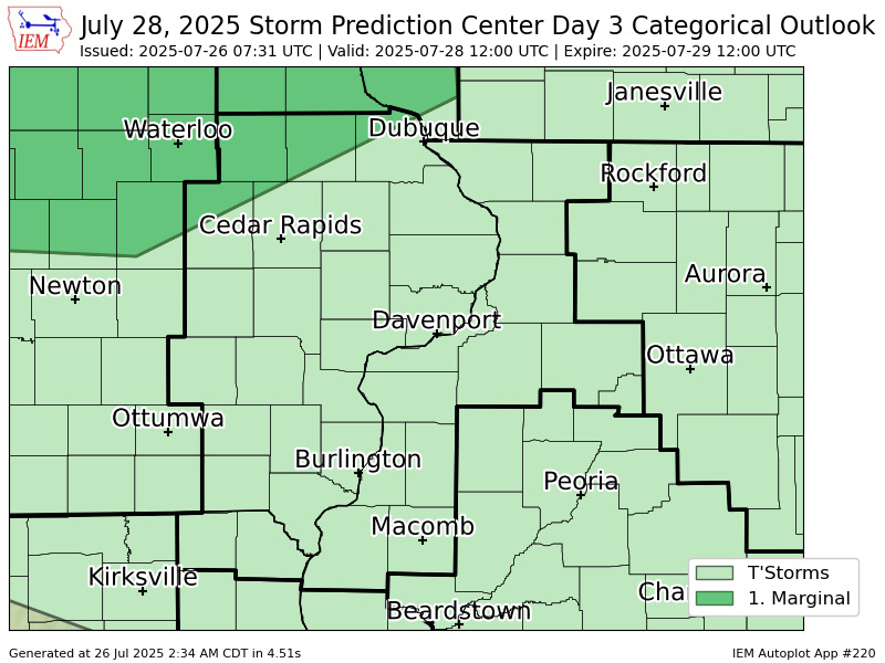 nilwxreports's tweet image. #SPC issues Day 3 Marginal Convective Risk at Jul 26, 7:31z for DVN spc.noaa.gov/products/outlo…
