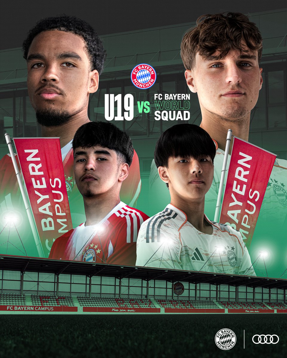 FCBayern's tweet image. #Anzeige | 🔴 𝐌𝐀𝐓𝐂𝐇𝐃𝐀𝐘 ⚪️
#FCBU19 🆚 #FCBayernWorldSquad
🕖 13:30 Uhr
🏟️ FC Bayern Campus
📺 Live auf #FCBayern YouTube:
#AudiWSTour #MiaSanMia