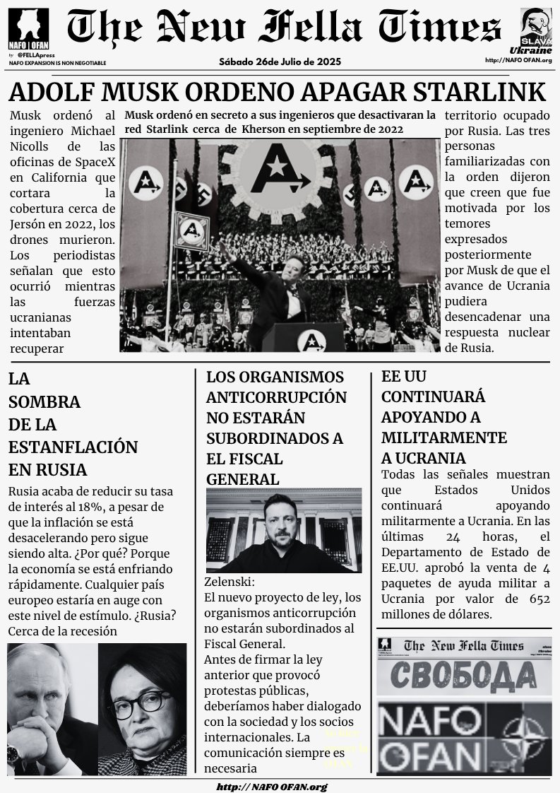FELLApress's tweet image. FELLApress🗽

Edición matutina
lea sobre el Nazi de tuitel, estanflación en Mordor, Zelenski afina la nueva ley, la ayuda militar de EEUU continuará