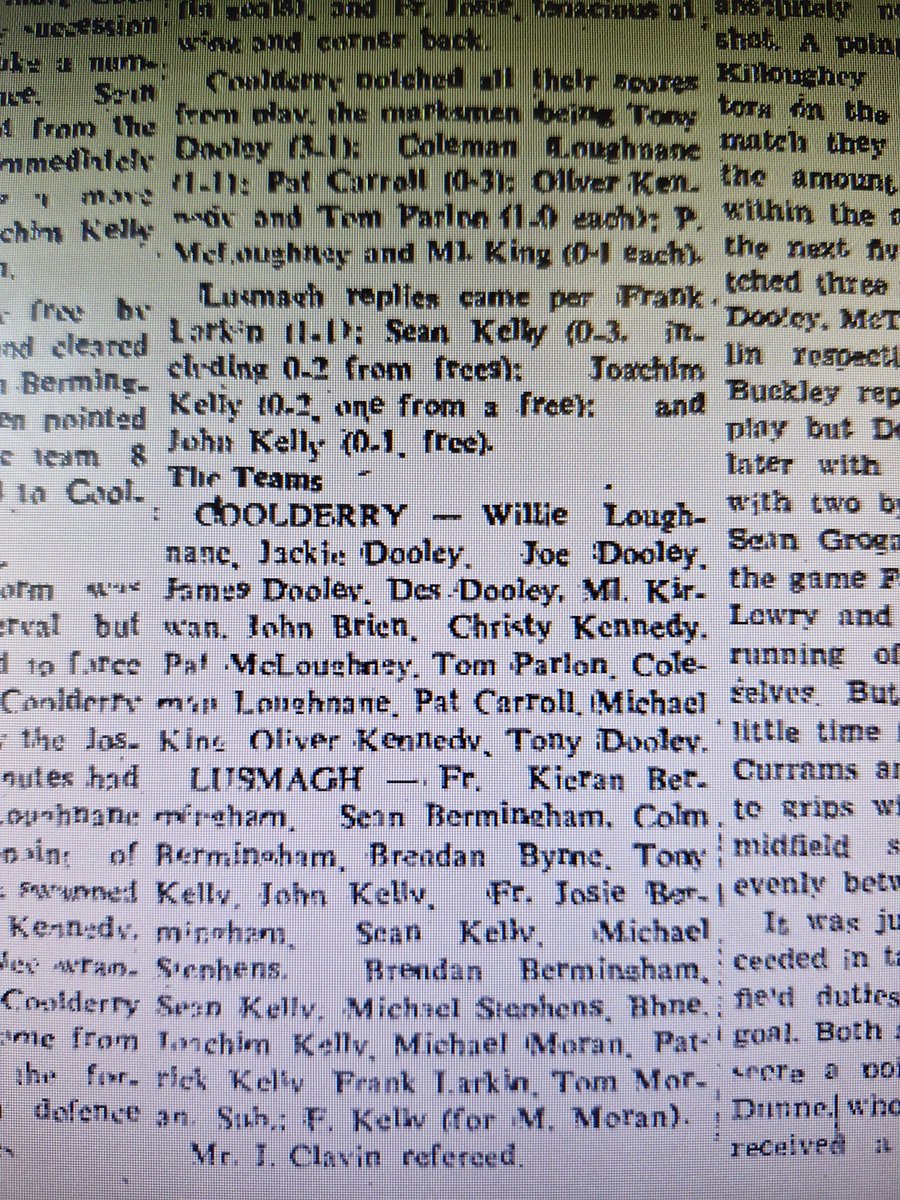 And four weeks after their Ordination, both newly ordained priests lined out for <a href="/LusmaghGAA/">Lusmagh GAA</a> alongside their three brothers in their SHC match against Coolderry.
The Coolderry side, coincidentally, fielded five Dooley brothers.