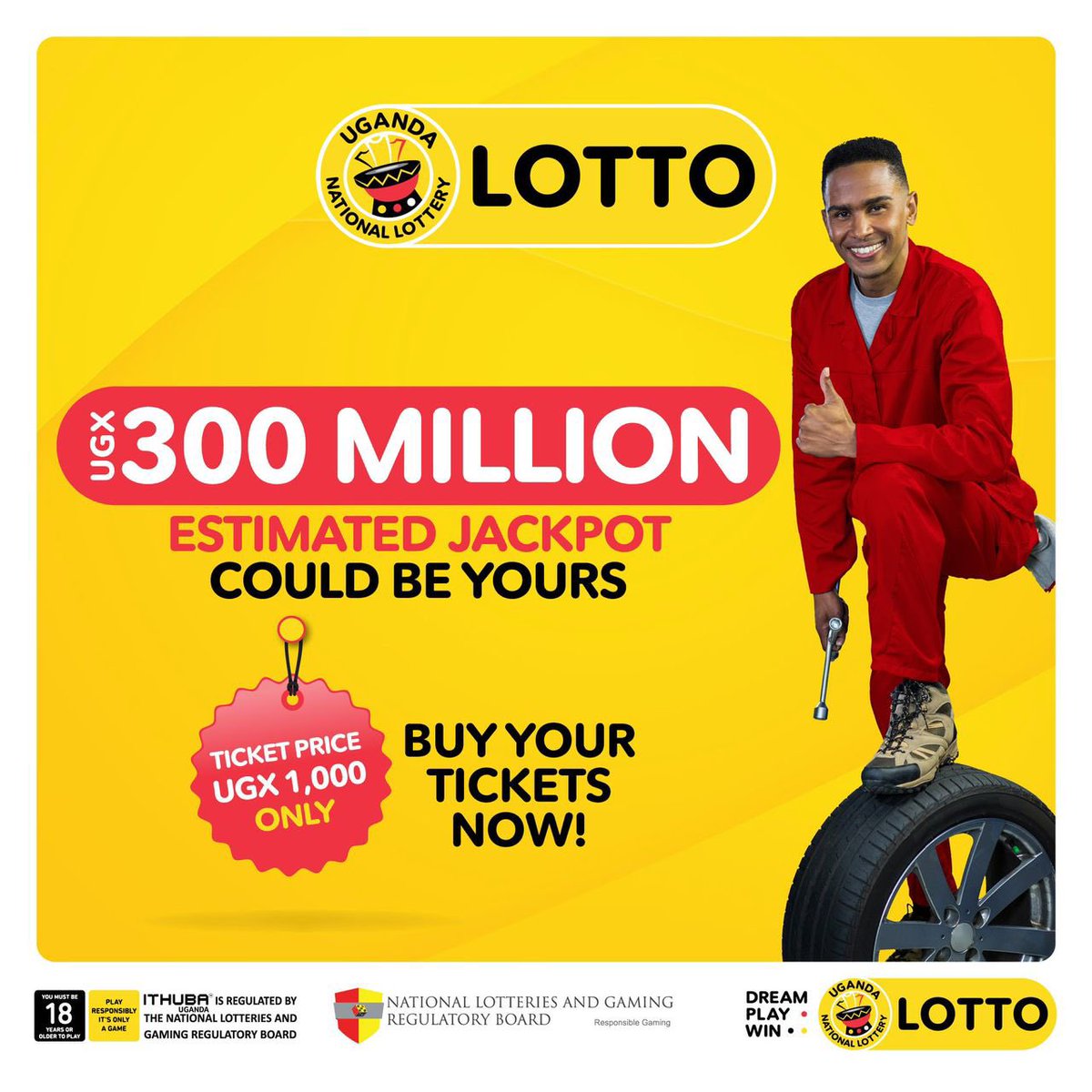 AherezaJanice's tweet image. Stand a chance to win UGX 300 million.
PLAY NOW at bit.ly/3xoZfdM OR at any authorised shops or dial *278#, *252# (the lifestyle).
Players must be 18 years or older, play responsibly.
#UgandaNationalLottery