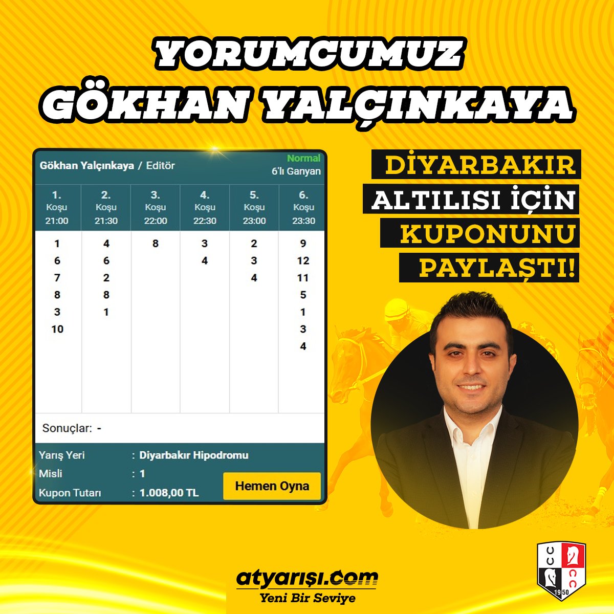 atyarisi (@atyarisicom) on Twitter photo Yorumcumuz Gökhan Yalçınkaya (<a href="/gokhanylcnkaya/">Gökhan Yalçınkaya</a>) Diyarbakır Altılısı için kuponunu paylaştı!
Gökhan Yalçınkaya'nın ve diğer yorumcularımızın hazır kuponuna atyarışı.com'da hemen oyna --> atyrs.co/3vS7MFe Yorumcumuz Gökhan Yalçınkaya (<a href="/gokhanylcnkaya/">Gökhan Yalçınkaya</a>) Diyarbakır Altılısı için kuponunu paylaştı!
Gökhan Yalçınkaya'nın ve diğer yorumcularımızın hazır kuponuna atyarışı.com'da hemen oyna --> atyrs.co/3vS7MFe