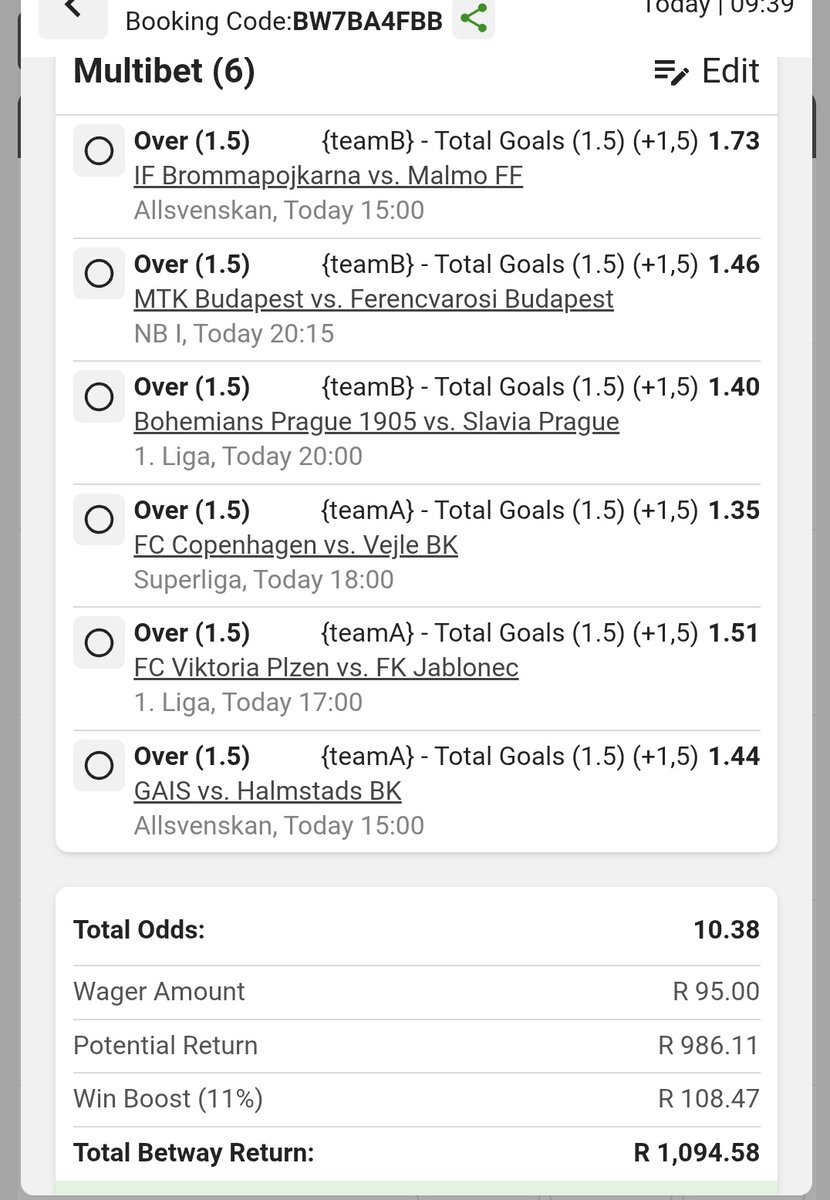 JasonHeneke's tweet image. Total goals today
I just placed a bet with Betway. Tap here to copy my bet or search for this booking code in the Multi Bet betslip BW7BA4FBB new.betway.co.za/?bookingCode=B…