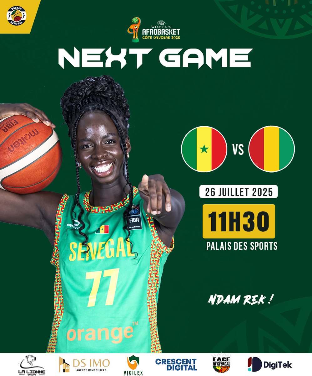 Basket_Senegal's tweet image. #AfroBasketWomen 🏆
Les lionnes🇸🇳 entrent en lice ce samedi. Et ce sera contre la Guinée🇬🇳.
🕦 11H30 Gmt
🏟️ Palais des Sports Treichville
#basketsenegal #Afrobasket #teamsenegal #winforsenegal #LeadWithLegacy