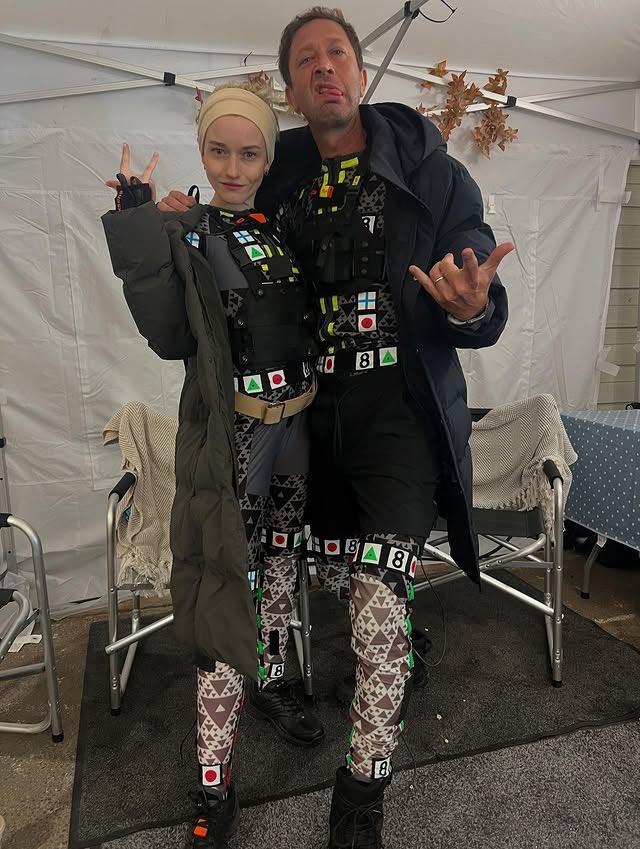 cinefied_'s tweet image. Julia Garner and Ebon Moss-Bachrach on the set of 'The Fantastic Four: First Steps'